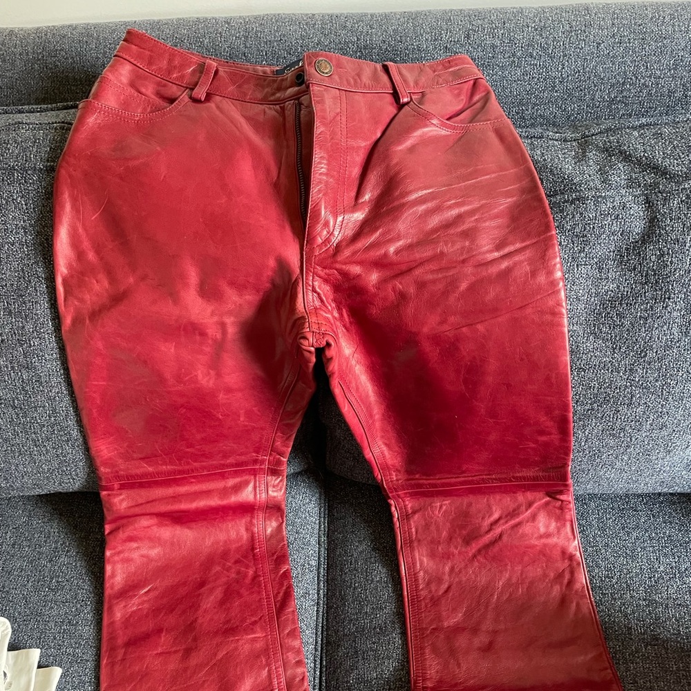 Beautiful Leather Pants -Red/wine